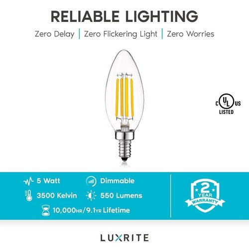 Luxrite Candle LED Bulb 550 Lumens Natural White 5W Dimmable UL E12 12-Pack - Picture 7 of 7