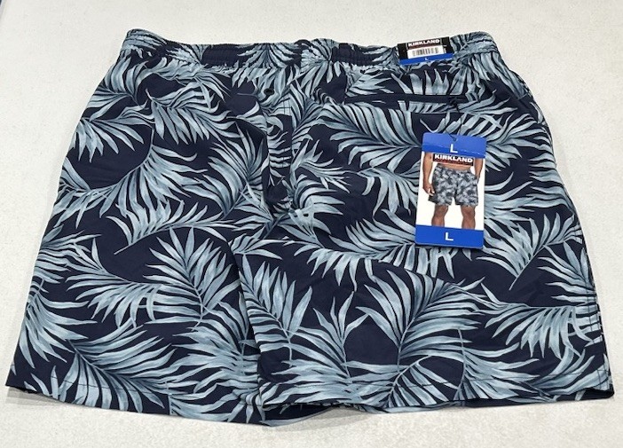 Kirkland Signature Men's Stretch Swim Shorts, Blue Leaves, Size L