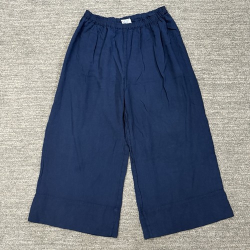 Oh My Gauze Wide Leg Pants Women 2 Large Navy Blue Pull On Lagenlook Crop Beach