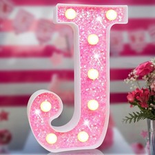 Pink Light Up Letters, Glitter Alphabet Letter Sign LED Marquee Letter Lights...
