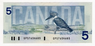 1986 BANK OF CANADA FIVE 5 DOLLAR BANK NOTE GPS 7654685 NICE BILL