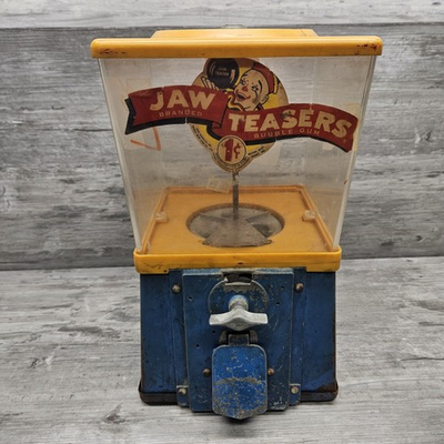 #ad DAMAGED Vtg 1950s Jaw Teasers Commercial Penny Gumball Vending Blue PARTS REPAIR $49.99