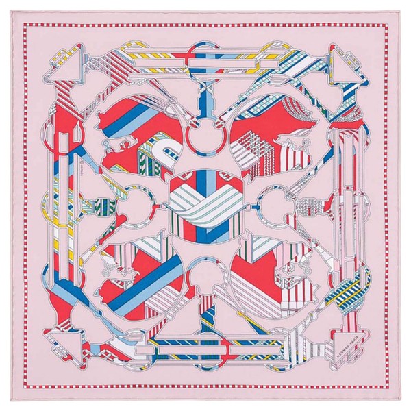 74018 authentischer HERMES rosa Seide TATERSALE EN ZICKZACK 45 Schal Vieux Rose rouge blau