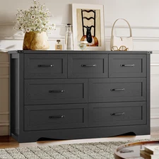 7-Drawer Dresser for Bedroom, Modern Wooden Chest of Drawers with Metal Handles,
