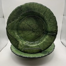 VTG 9.5” Vietri Italy Foglia Oak Leaves Green Majolica Soup Bowls Set of 2 1997