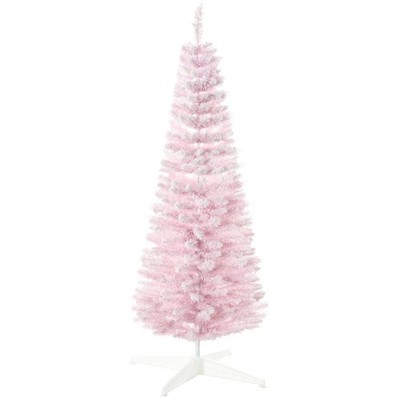 5ft Decorated Snow Flocked Pencil Christmas Tree, Artificial with Realistic Tips