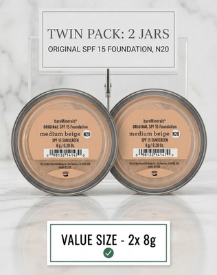 bareMinerals Original Foundation SPF 15 Medium Beige N20 Loose Powder 2 Pack NEW