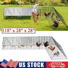 118" Walk-in Chicken Coop Tunnel Metal Poultry Cage Pet House Hen Run with Cover