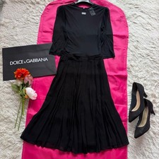 D&G Black Sheer Pleated Midi Dress 3/4 Sleeve Logo Womens M