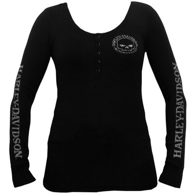 HD Henley Longsleeve Skull schwarz Damen Harley Davidson