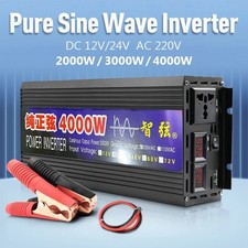 Pure Sine Wave Inverter 2000W-4000W DC 12V 24V to 220V AC LED Display