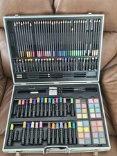 Metal case Art Set of watercolor, markers, oil pastels, color pencils, brushes,
