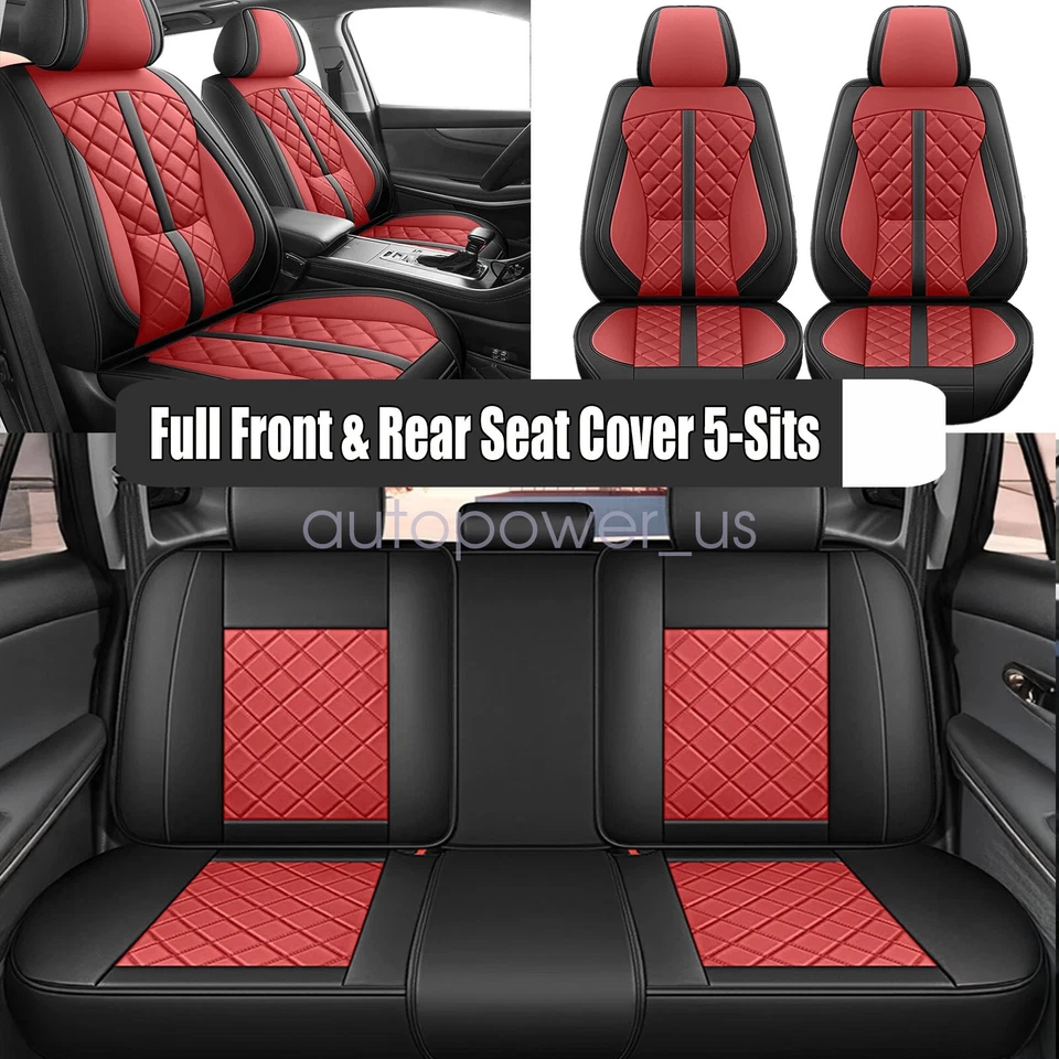 Full Set Faux Leather Front & Rear Seat Cover Black &Red For Toyota Car 5-Sits - Изображение 3 из 4