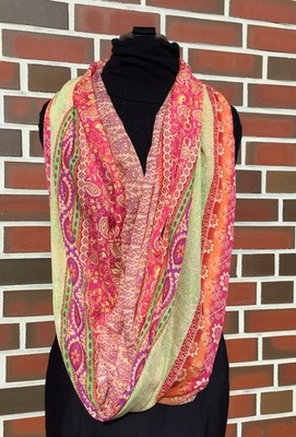 Loopschal Halstuch Tuch Schal Rosa Gelb Grün Lila Mehrfarbig Bunt Blumen TOP