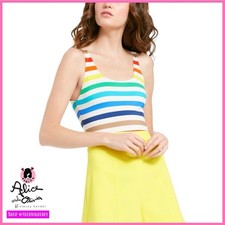 Alice  Olivia Deanne Rainbow White Blue Red Multi Striped Tank Top Bodysuit L