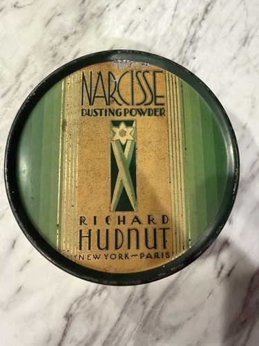 Vtg Powder Tin Richard Hudnut Narcisse Dusting Powder 1930s Art Nouveau Rare