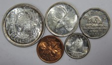 CANADA 1955 50C 25C 10C 5C 1C QUEEN ELIZABETH II W/SILVER WORLD COIN LOT 🌈⭐🌈