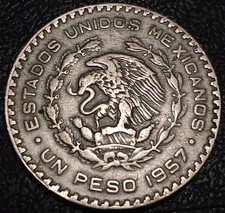 **1st Yr. Morales** 1957 Mexico 1 Un Peso Silver Coin km#459 B57