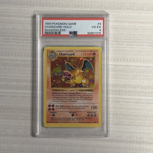1999 POKEMON GAME SHADOWLESS #4 CHARIZARD-HOLO PSA 4