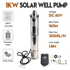 3" 60V 1KW MPPT Screw Solar Bore Pump Submersible Deep Well Hole Steel Head 160M