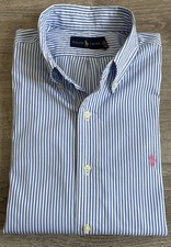 Polo Ralph Lauren Mens Blue White Stripe Button Down Long Sleeve Shirt Sz L