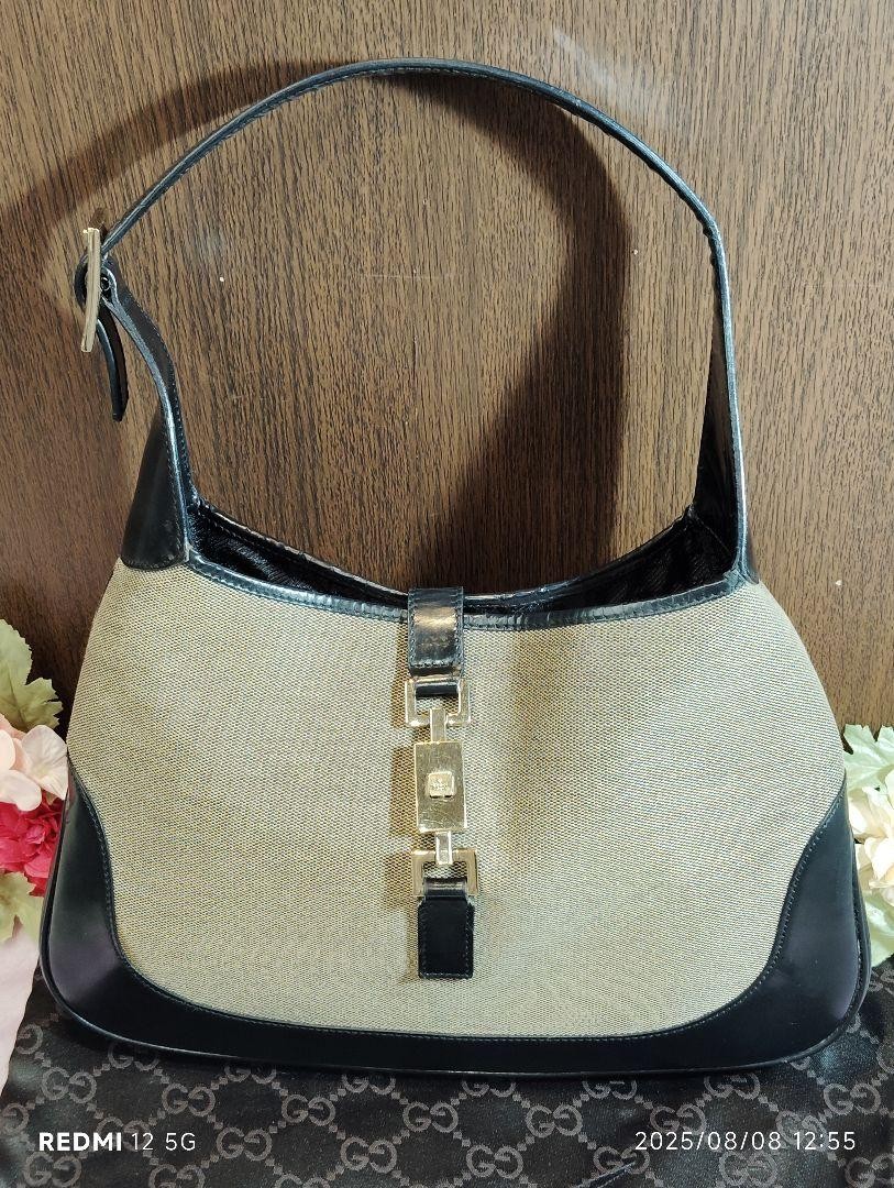 Vintage Gucci Jackie Shoulder Bag with Gold Hardware New Canvas Tote