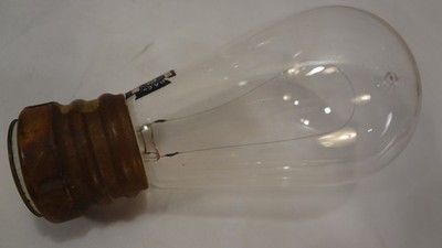 antique light bulb Thomson-Houston base  OK labeled Boston probably 52volt 8cp