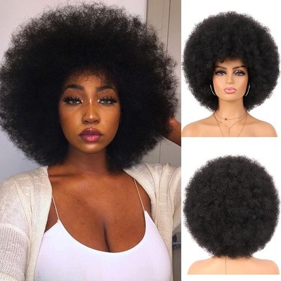 G&T Wig 70's Afro Curly Wigs for Black Women Glueless Wear and Soft 1B-Black 
