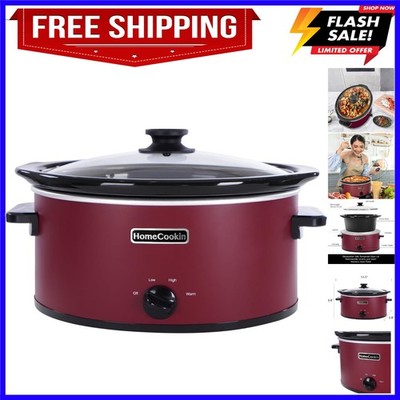 6 Quart Slow Cooker Oval Manual Pot Food Warmer with 3 Cooking Settings, Red ...
