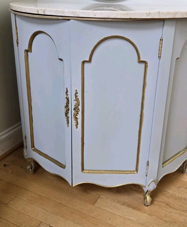 Aparador de entrada con tapa de mármol gabinete Demilune vintage con almacenamiento Foto 3 de 4