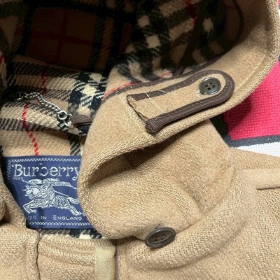 Vintage 70s 80s Burberry Hooded Duffle Coat Nova Check Beige