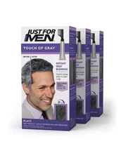 Just For Men Touch of Gray Hair Color with Comb Applicator, T-55 Black 3 Pack