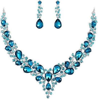 Collar y pendientes para novia, joya ideal para boda (Tono plateado azul cielo)