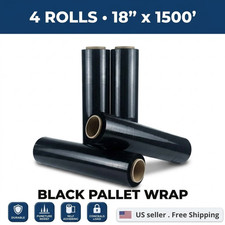 18" x 1500' 80 Gauge 4 Rolls Black Pallet Wrap Stretch Film Hand Shrink 1500ft