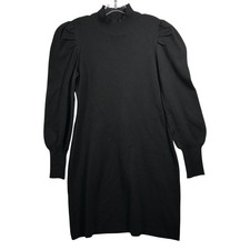 Melonie T Black Mock Neck Puff Sleeve Knit Sweater Dress Large 91981MT NWT