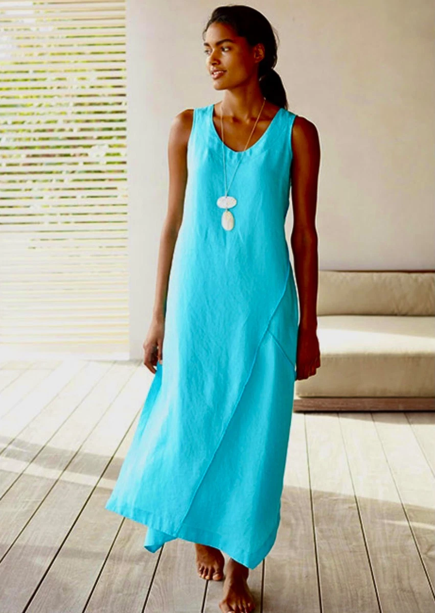 j jill linen maxi dresses Women's Easy Linen Maxi Dress (Blue Sparrow/White) (Size: M)