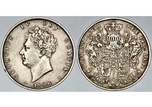 1826 KING GEORGE IV IIII GREAT BRITAIN SILVER HALFCROWN HALF 1/2 CROWN COIN