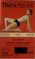 THINX for All Reusable Period Underwear, Black Briefs , XS, Super Absorbent NEW