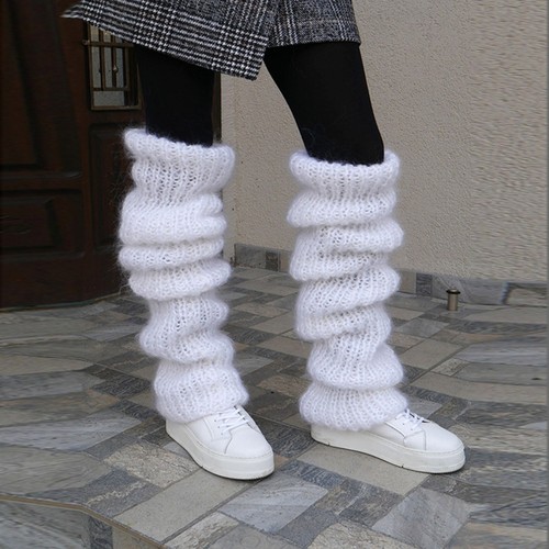 Womens Fashion Winter Leggings Warm Boots Socks Chunky Knitted Furry Leg Warmers - Picture 6 of 15