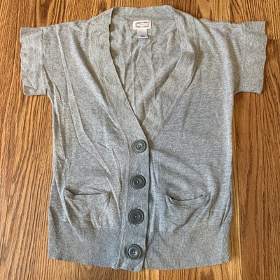 KAISELYWoman's Cropped Short Sleeve V Neck Button Sweater Pockets Size Small 