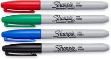 SHARPIE Permanent Markers, Fine Point, 4 Count (Pack of 1), Assorted Colors 