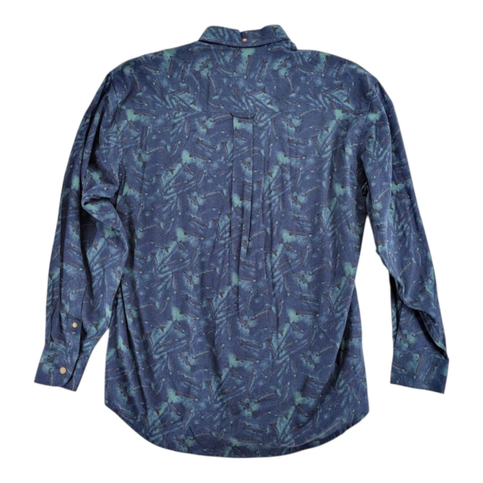 Bill Blass Blue Abstract Fish Print Button-Up Shirt Long Sleeve Men's Size M - Image 2 of 4