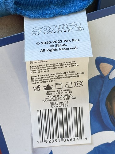 Sonic The Hedgehog Kinder Einteiler Outfit Kostüm Größe Large (10-12) Neu mit Etikett - Bild 6 von 6