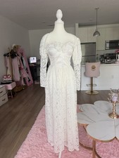 Tailored White Lace Off Shoulder Long Sleeve A-Line Full-Length Dress M