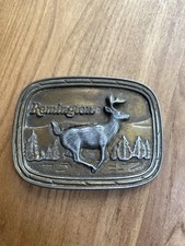 Vintage Remington belt buckle 1979 Running White tail Deer Buck Brass