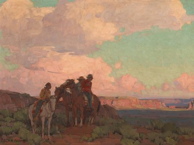 Cowboys Horse Riding Navajo 18 x 24 in Rolled Canvas Print Old West Painting