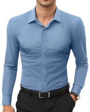 Stretch Mens Dress Shirts Long Sleeve Slim Fit Dress Shirts for Men Muscle Fi...