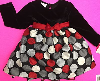 jessica ann christmas dress NWT GIRLS HOLIDAY 18 MONTHS BLACK VELVET POLKA DOTS Business / Formal