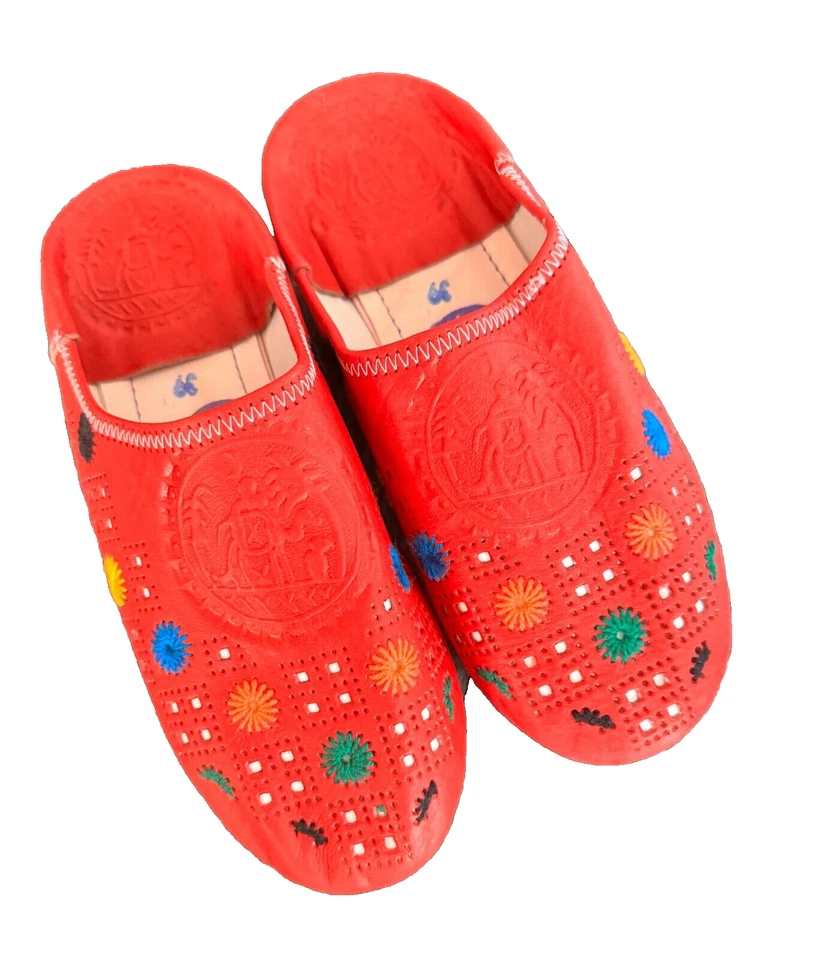 Zapatillas de boda Babouche de cuero marroquí para mujer multicolor rojo talla 8 Foto 2 de 4