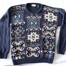 Haus Norway XL Hand Knitted Sweater Kurt Cobain Blue Grandpa Nordic Cosby